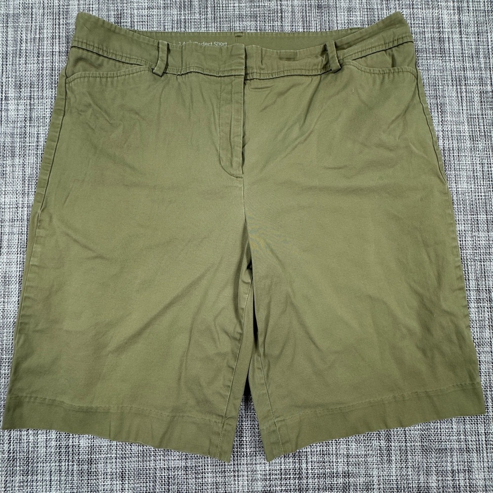 Talbots Perfect Short Womens 14 Olive Green Stretch Cotton Chino Bermuda Shorts